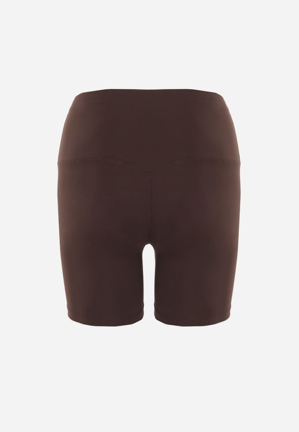 Born2be - Brązowe Szorty Kolarki z Wysokim Stanem i Przeszyciem w Talii Daemtora. Okazja: na co dzień, na spacer. Stan: podwyższony. Kolor: brązowy. Długość: krótkie. Styl: sportowy, casual