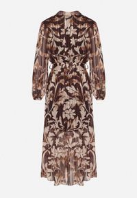 Born2be - Beżowa Rozkloszowana Sukienka z Wiązanym Paskiem i Metaliczną Nicią Nalirina. Okazja: na co dzień. Typ kołnierza: dekolt w kształcie V. Kolor: beżowy. Materiał: elastan, wiskoza. Wzór: aplikacja. Typ sukienki: rozkloszowane, proste. Styl: casual, elegancki, klasyczny #5