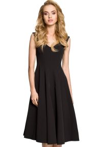 Sukienki.shop - Sukienka wieczorowa rozkloszowana z dekoltem V czarna. Okazja: na ślub cywilny, na wesele, na imprezę. Kolor: czarny. Styl: wizytowy #3