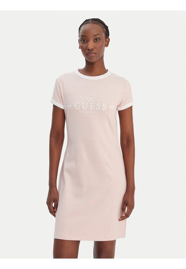 Guess Sukienka codzienna V6GK05 K2988 Różowy Regular Fit. Okazja: na co dzień. Kolor: różowy. Materiał: bawełna. Typ sukienki: proste. Styl: casual