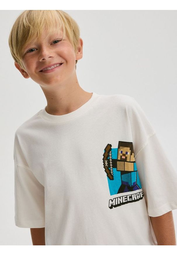 Reserved - Bawełniany t-shirt Minecraft - złamana biel. Materiał: bawełna