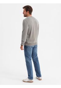 Ombre Clothing - Washowana bluza męska z ozdobnym przeszyciem przy dekolcie - beżowa V2 - Rozmiar: XXL. Kolor: beżowy. Materiał: jeans, materiał, poliester, bawełna. Wzór: haft #3