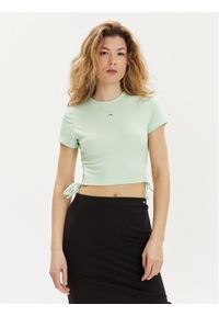 Tommy Jeans T-Shirt DW0DW17902 Zielony Slim Fit. Kolor: zielony. Materiał: syntetyk