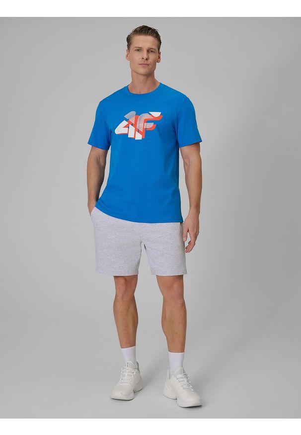 4f - 4F T-shirt regular z nadrukiem męski - niebieski XXL. Okazja: na co dzień. Kolor: niebieski. Materiał: materiał, bawełna. Wzór: nadruk. Styl: casual