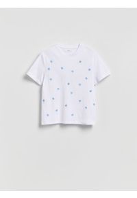 Reserved - T-shirt z haftowanym wzorem - jasnoniebieski. Kolor: niebieski. Materiał: bawełna. Wzór: haft