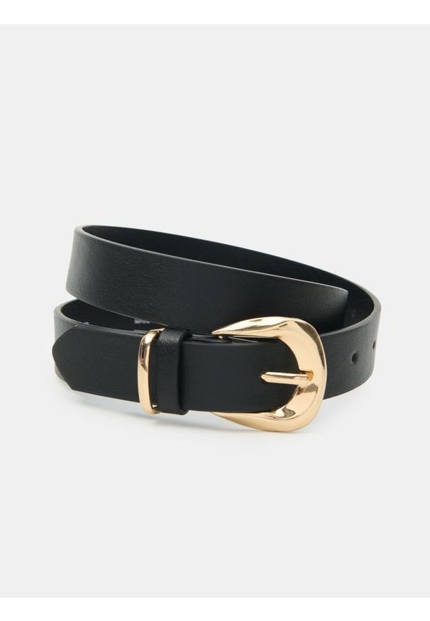 Sinsay - Pasek ze złotą klamrą - czarny. Kolor: czarny