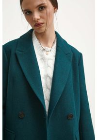 medicine - Medicine płaszcz z domieszką wełny kolor zielony przejściowy dwurzędowy. Kolor: zielony. Materiał: wełna. Wzór: aplikacja. Styl: klasyczny #8