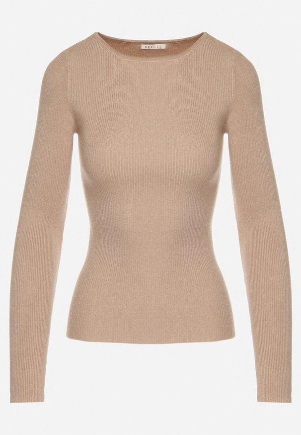 Born2be - Beżowy Sweter z Wiskozą i Metaliczną Nitką Lillanova. Okazja: na co dzień. Kolor: beżowy. Materiał: wiskoza. Długość rękawa: długi rękaw. Długość: długie. Styl: casual