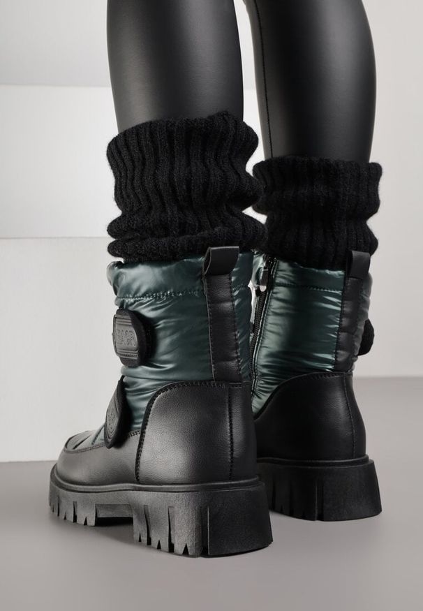 Renee - Ciemnozielone Śniegowce na Rzepy i Grubej Podeszwie Cashel. Zapięcie: rzepy. Kolor: zielony. Materiał: futro, materiał