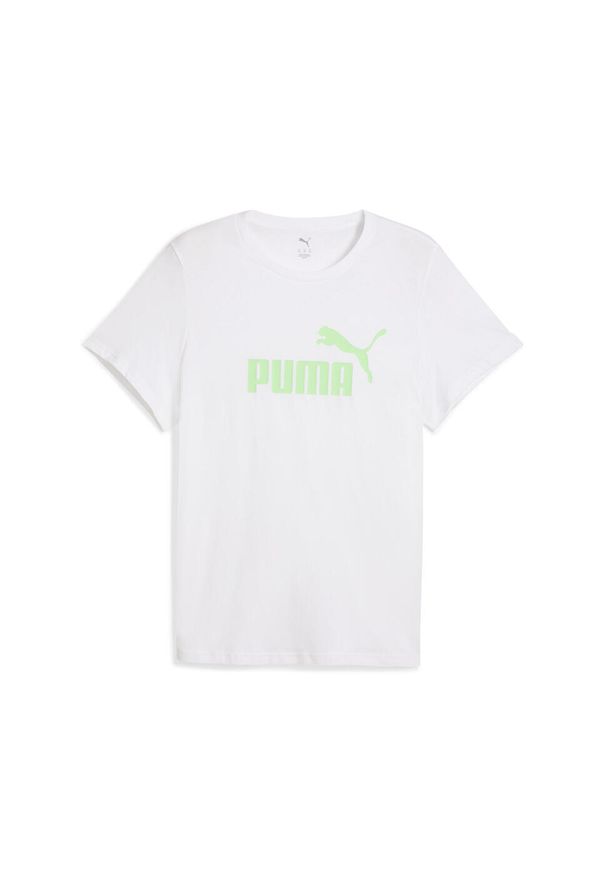 Puma - Damska koszulka z logo ESS No. 1 PUMA White Spring Fern Green. Kolor: biały, wielokolorowy, zielony