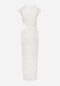 Renee - Beżowa Wieczorowa Sukienka z Koronki z Asymetrycznym Wycięciem w Talii Kalimeia. Okazja: na imprezę. Kolor: beżowy. Materiał: koronka. Wzór: koronka. Typ sukienki: asymetryczne. Styl: wizytowy. Długość: maxi #6