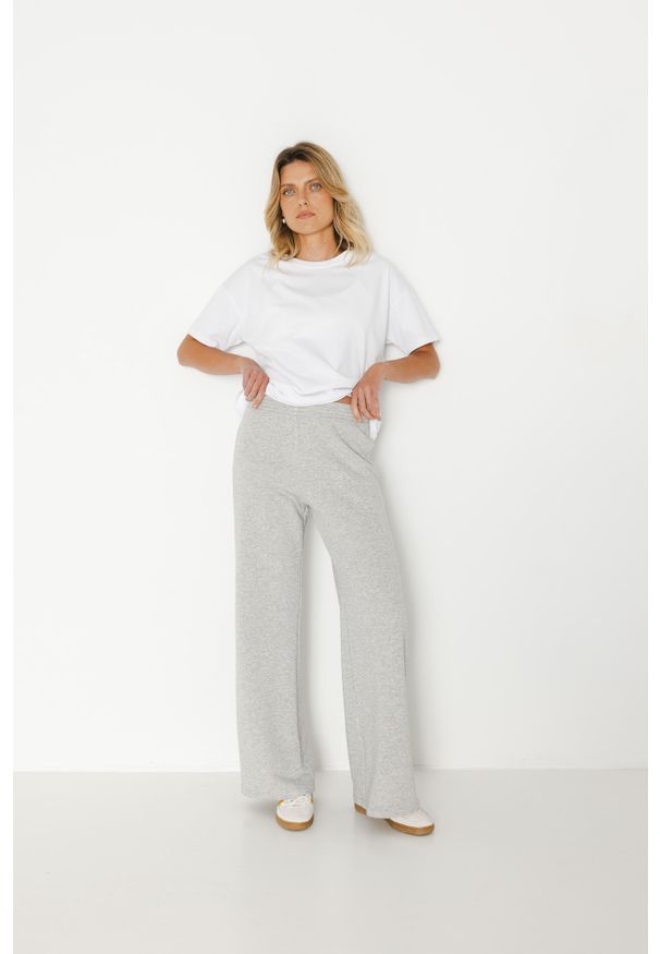 SPODNIE JESS SZARY MELANŻ M - Flawless. Kolor: szary. Materiał: guma, len. Długość: długie. Wzór: melanż