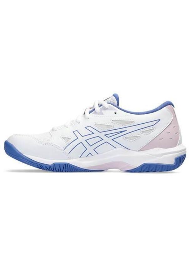 Buty siatkarskie damskie Asics 1072A093102. Zapięcie: sznurówki. Kolor: biały, wielokolorowy, niebieski. Materiał: materiał, syntetyk. Szerokość cholewki: normalna