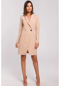 Sukienki.shop - Elegancka sukienka marynarka biznesowa do pracy beżowa. Okazja: na spotkanie biznesowe, do pracy. Kolor: beżowy. Styl: biznesowy, elegancki #1