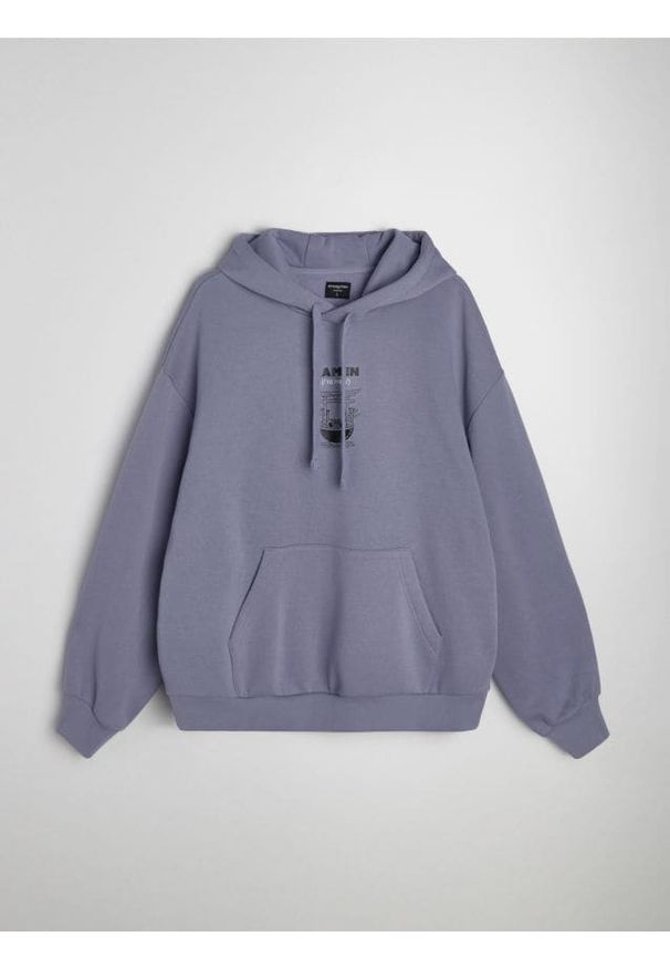 Sinsay - Bluza hoodie z nadrukiem - fioletowy. Kolor: fioletowy. Wzór: nadruk