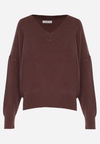 Renee - Brązowy Klasyczny Sweter z Wiskozą i Kaszmirem Marirra. Okazja: na co dzień, do pracy. Typ kołnierza: dekolt w serek. Kolor: brązowy. Materiał: wiskoza, kaszmir. Styl: klasyczny #7