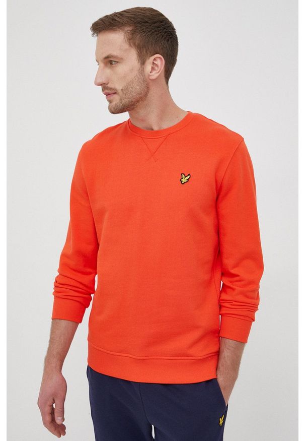 Lyle & Scott bluza bawełniana męska kolor pomarańczowy gładka. Okazja: na co dzień. Kolor: pomarańczowy. Materiał: bawełna. Wzór: gładki. Styl: casual