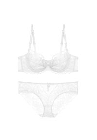 Intica - Komplet bielizny transparentnej z haftem Aleka. Kolor: biały. Materiał: tkanina, materiał. Wzór: haft