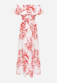 Born2be - Czerwono-Biała Sukienka Hiszpanka o Rozkloszowanym Kroju z Wiązanym Paskiem Sesiniela. Okazja: na co dzień. Typ kołnierza: dekolt hiszpanka. Kolor: czerwony. Typ sukienki: rozkloszowane. Styl: casual, elegancki #3