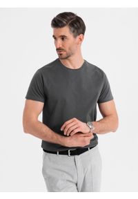 Ombre Clothing - Męski klasyczny bawełniany T-shirt BASIC - grafitowy V15 OM-TSBS-0236 - XXL. Okazja: na co dzień. Kolor: szary. Materiał: bawełna. Styl: klasyczny