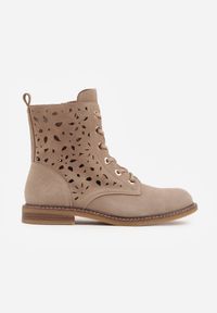 Born2be - Ciemnobeżowe Ażurowe Botki Skórzane Adeis. Okazja: na co dzień. Kolor: beżowy. Materiał: skóra. Wzór: ażurowy. Styl: casual #5