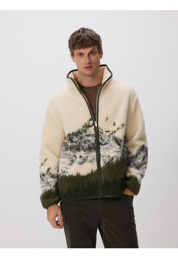 Reserved - Bluza sherpa ze stójką - wielobarwny. Typ kołnierza: kołnierzyk stójkowy. Materiał: dzianina