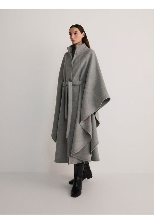 Reserved - Ponczo z domieszką wełny - jasnoszary. Kolor: szary. Materiał: wełna