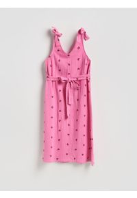 Reserved - Muślinowa sukienka z haftem - różowy. Kolor: różowy. Materiał: bawełna. Wzór: haft. Typ sukienki: proste #1