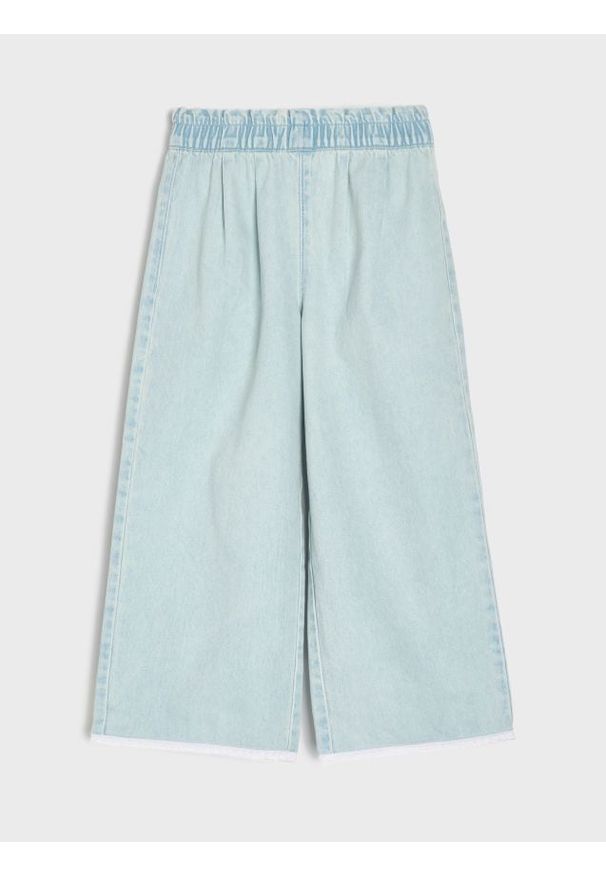 Sinsay - Jeansy wide leg z efektem sprania - niebieski. Kolor: niebieski