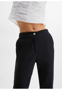 bonprix - Krótsze spodnie high waist z mieszanki wiskozy z lnem. Stan: podwyższony. Kolor: czarny. Materiał: wiskoza, len. Długość: krótkie