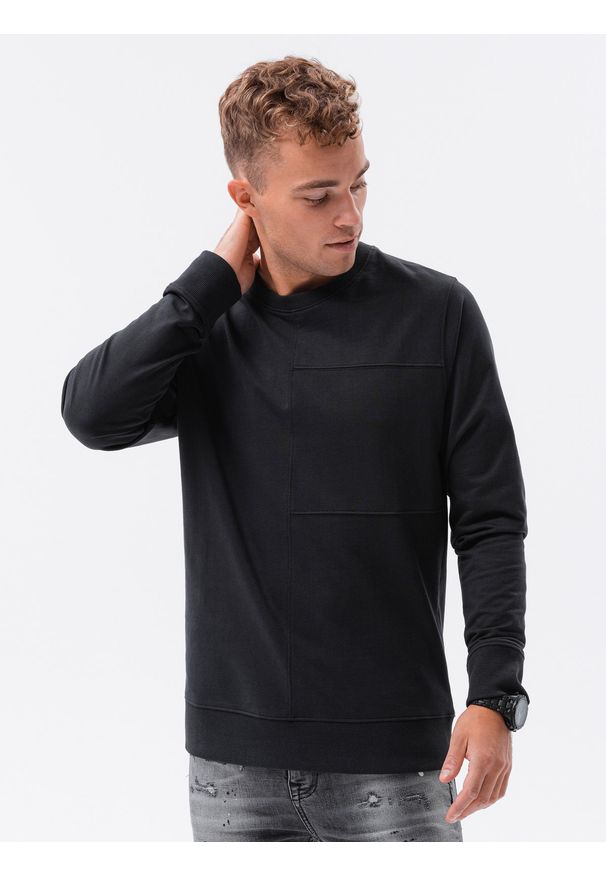 Ombre Clothing - Bluza męska bez kaptura z przeszyciami - czarna V10 B1278 - XXL. Typ kołnierza: bez kaptura. Kolor: czarny. Materiał: bawełna