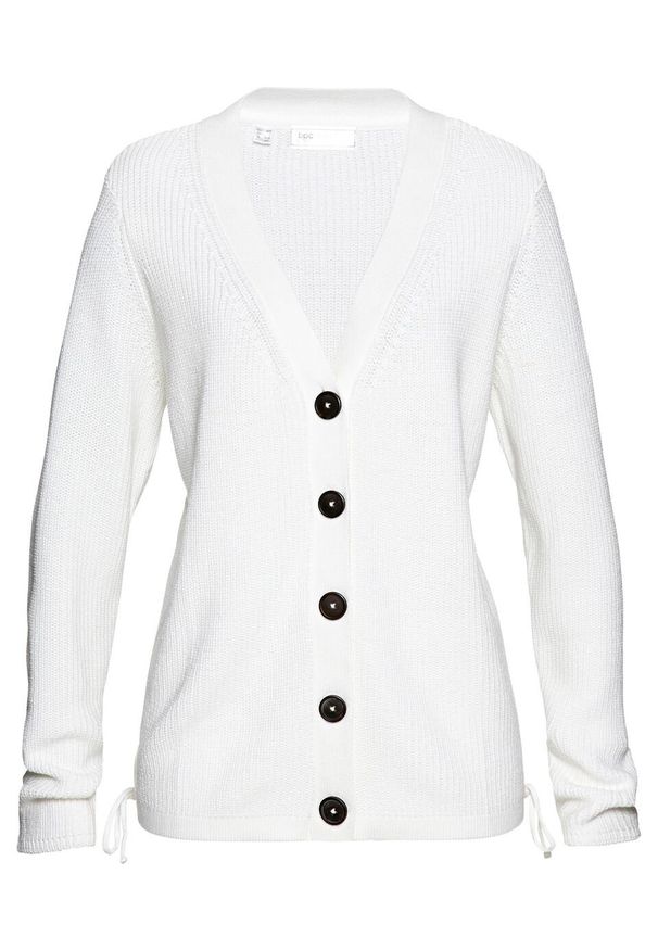 Sweter rozpinany bonprix biały. Kolor: biały. Materiał: materiał, bawełna, akryl