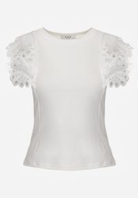 Born2be - Biały Bawełniany Top z Koronką przy Ramionach Learena. Kolor: biały. Materiał: bawełna, koronka. Długość rękawa: bez rękawów. Wzór: koronka #7