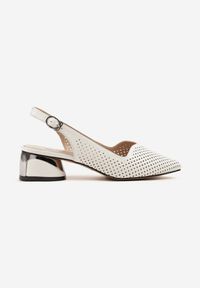 Renee - Białe Sandały Ażurowe na Słupku Slingback ze Skórzaną Wkładką Milionessa. Okazja: na co dzień. Zapięcie: sprzączka. Kolor: biały. Wzór: ażurowy. Materiał: skóra. Sezon: lato. Obcas: na słupku. Styl: wizytowy, klasyczny, casual. Wysokość obcasa: średni #3