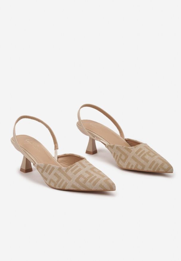 Renee - Beżowe Sandały na Obcasie Typu Kaczuszka z Odkrytą Piętą Dolrera. Okazja: na co dzień. Kolor: beżowy. Obcas: na obcasie. Styl: elegancki, casual. Wysokość obcasa: niski