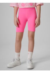 4f - 4F Legginsy kolarki dzianinowe dziewczęce - różowe 158 (12-13 lat). Okazja: na co dzień, na uczelnię, na spacer. Stan: podwyższony. Kolor: różowy. Materiał: dzianina. Długość: krótkie. Wzór: gładki. Sezon: lato. Styl: casual #2