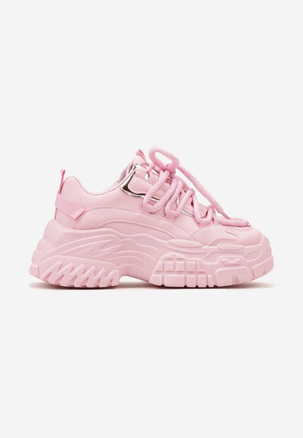 Born2be - Różowe Sneakersy na Grubej Podeszwie z Ozdobnym Sznurowaniem przed Kostkę Mystarie. Wysokość cholewki: przed kostkę. Kolor: różowy