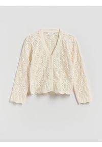 Reserved - Ażurowy kardigan - złamana biel. Materiał: dzianina. Wzór: ażurowy #1