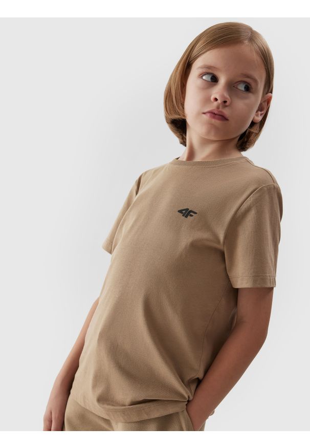 4f - T-shirt gładki chłopięcy. Kolor: beżowy. Materiał: bawełna. Wzór: gładki
