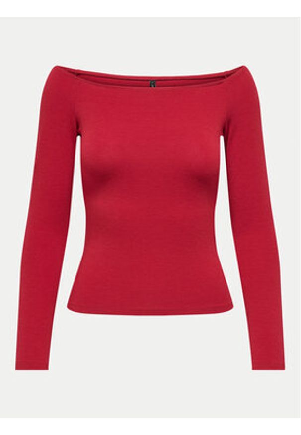 only - ONLY Bluzka Glamour 15339763 Czerwony Slim Fit. Kolor: czerwony. Materiał: syntetyk. Styl: glamour