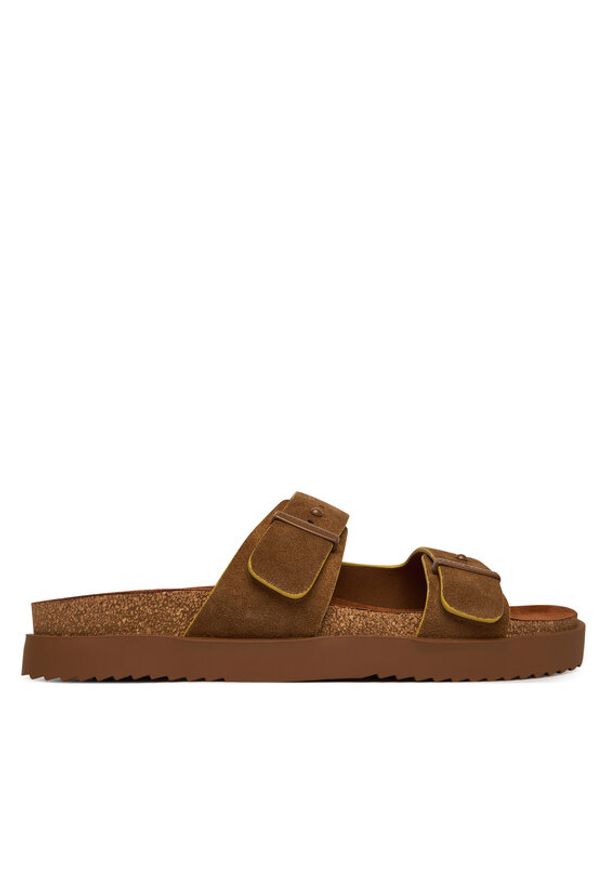 TOMMY HILFIGER - Tommy Hilfiger Klapki Cork Adjustable Suede Sandal FM0FM05869 Brązowy. Kolor: brązowy. Materiał: zamsz, skóra