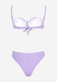 Born2be - Fioletowe Bikini Biustonosz na Cienkich Ramiączkach z Regulacją i Wiązaniem Majtki Typu Figi Brasmarie. Kolor: fioletowy. Wzór: aplikacja #2