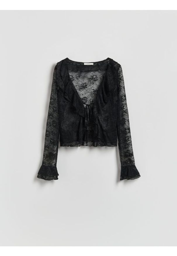 Reserved - Koronkowa bluzka - czarny. Kolor: czarny. Materiał: koronka. Wzór: koronka