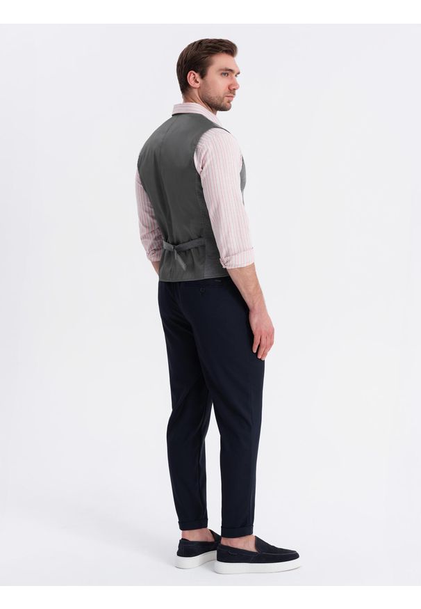 Ombre Clothing - Dopasowana elegancka kamizelka męska ze strukturalnej dzianiny – grafitowa V3 - Rozmiar: M. Okazja: na co dzień. Kolor: szary. Materiał: dzianina. Wzór: melanż, jednolity. Styl: elegancki