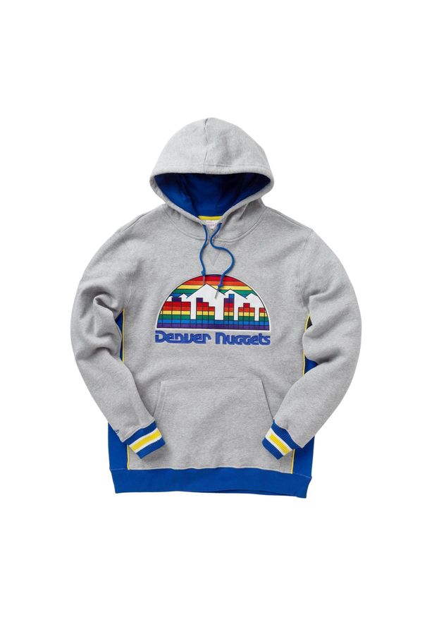 Mitchell & Ness - Polar z kapturem Denver Nuggets Premium. Typ kołnierza: kaptur. Kolor: szary, niebieski, wielokolorowy. Materiał: polar
