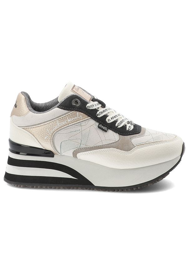 Sneakersy damskie Anekke, cholewka ze skóry naturalnej licowej wysoka platforma sznurowanie sportowy styl casual, białe, 42370-443. Okazja: na co dzień. Zapięcie: sznurówki. Kolor: biały. Materiał: skóra. Szerokość cholewki: normalna. Wzór: nadruk. Obcas: na platformie. Styl: casual, sportowy