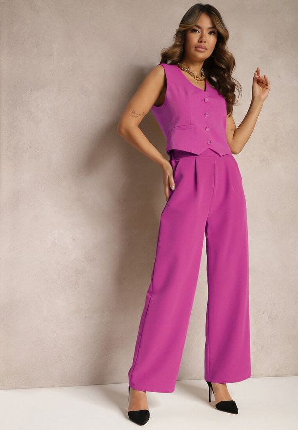 Renee - Fioletowe Szerokie Spodnie w Eleganckim Stylu Hanessame. Kolor: fioletowy. Styl: elegancki