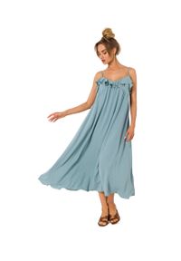 MOE - Midi Sukienka na Cienkich Ramiączkach - Agawa. Materiał: elastan, poliester. Długość rękawa: na ramiączkach. Długość: midi