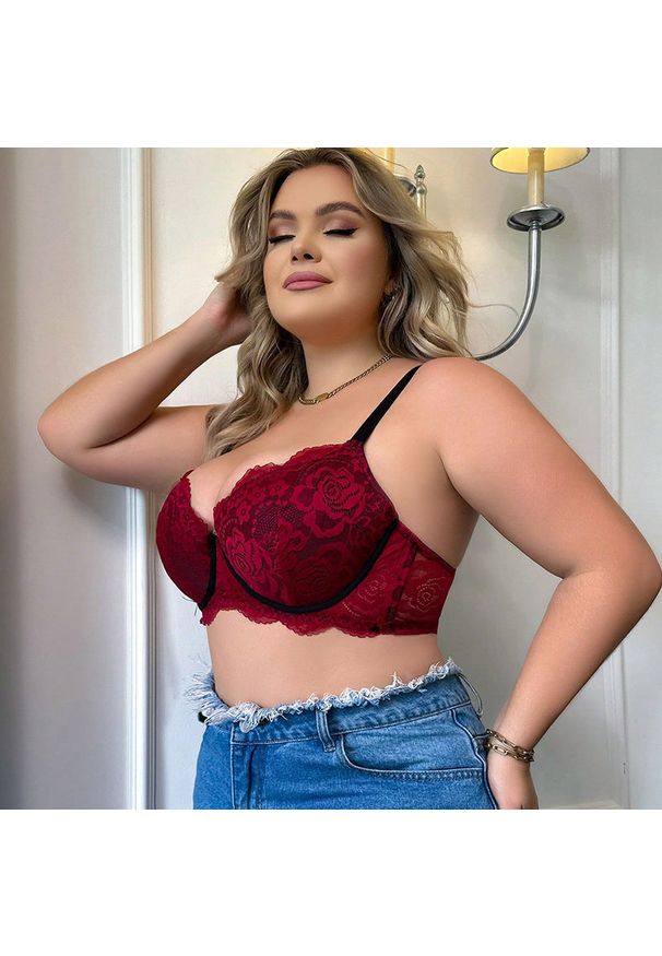 Intica - Biustonosz koronkowy plus size z wsparciem Sofieke. Kolekcja: plus size. Kolor: czerwony. Materiał: koronka