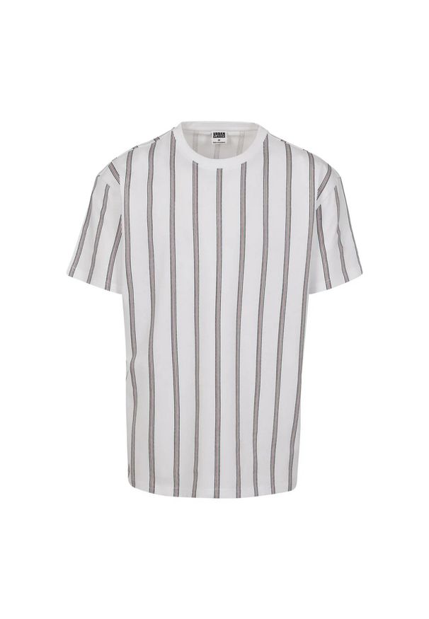 Urban Classics - Gruby T-shirt Męski W Paski Nadruk Na Całej Powierzchni Oversized. Kolor: biały, niebieski, wielokolorowy. Wzór: nadruk, paski. Sport: turystyka piesza